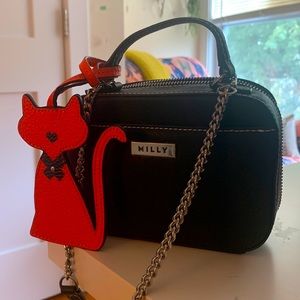 Milly Striped Saffiano Leather Kitty Satchel Bag Crossbody Purse, NWT